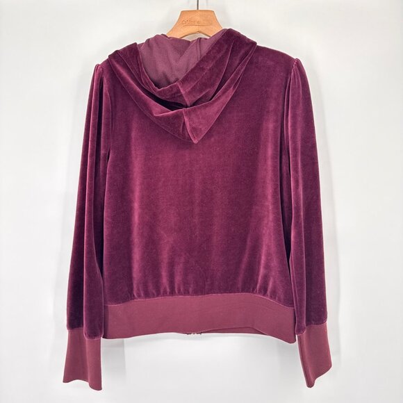 Whitehouse Black Market Burgundy Hooded Velvet Zip-Up Jacket size large new $89 - Picture 10 of 11